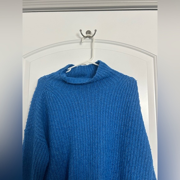 Anthropologie Cobalt Blue Funnel Neck Sweater Ribbed Mock Neck size small bright - Picture 4 of 14